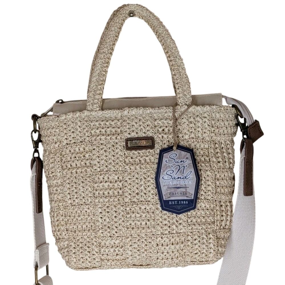 Sun 'N' Sand Woven Raffia Straw Shoulder Bag Purse Lined Zipper Beach Coastal